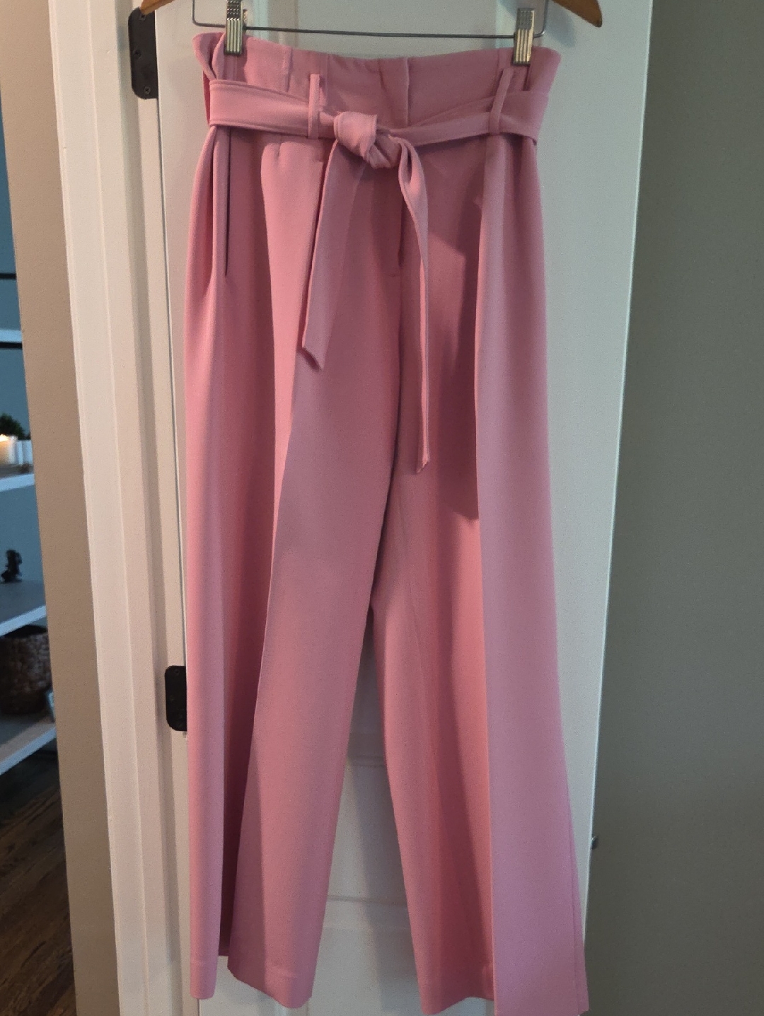 White House Black Market Pink High-Waist Wide-Leg Paperbag Pants With Tie